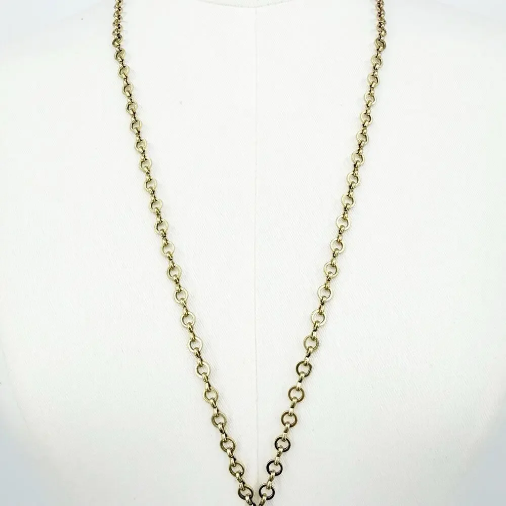 J. Crew Gold Tassel Necklace Beaded Pendant Long‎ Chain Boho Statement Coastal